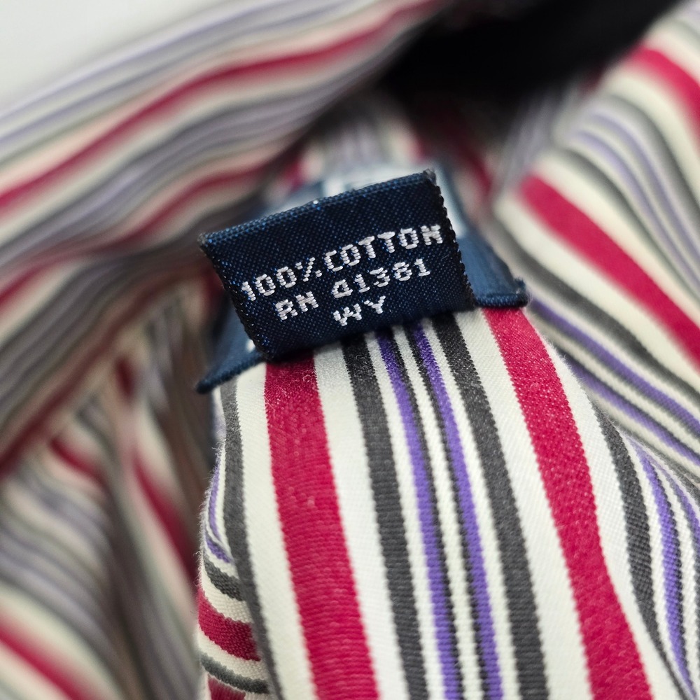 Polo Ralph Lauren Regent Classic Fit Striped Shirt Red Blue White Men 17.5 34/35 - Picture 6 of 6
